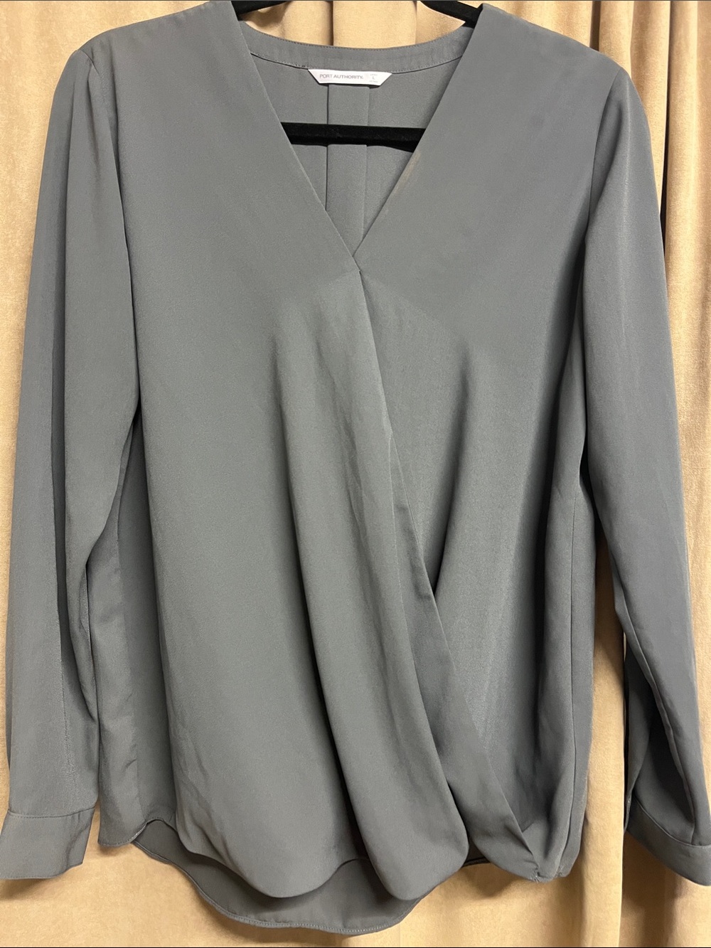 Port Authority Slate Gray Surplice V-Neck Blouse